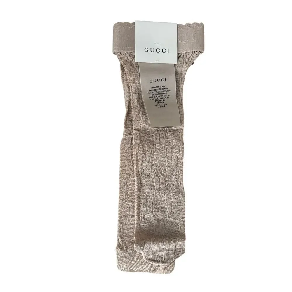 Gucci GG Logo Net Ankle Socks Lit Lux GG Champagne NWT size Medium